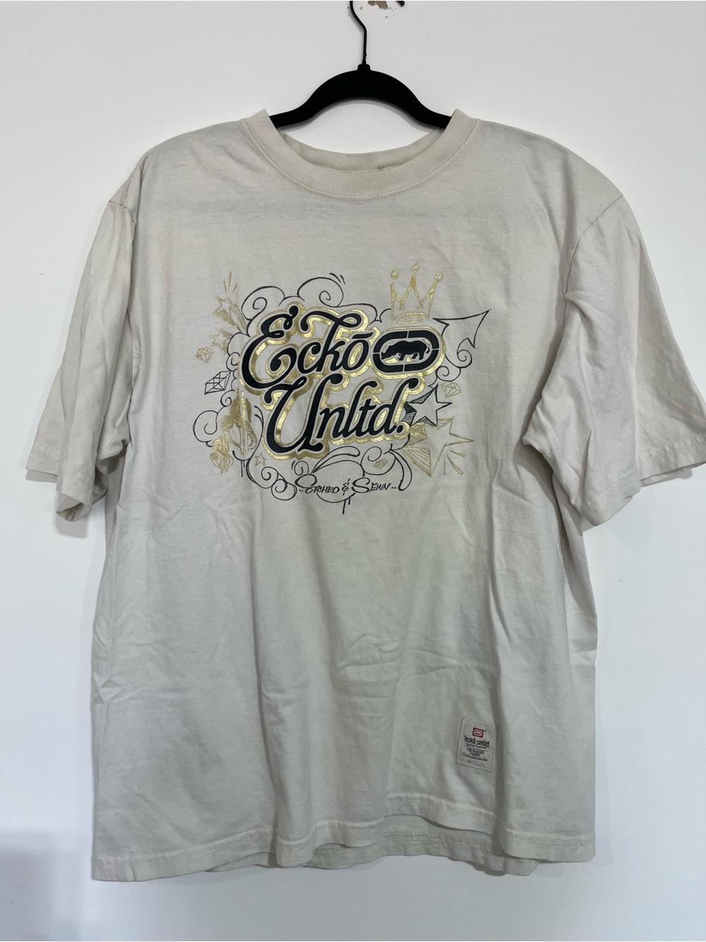 Ecko Unlimited Off-White Short Sleeve Tee with Gold and Black Logo